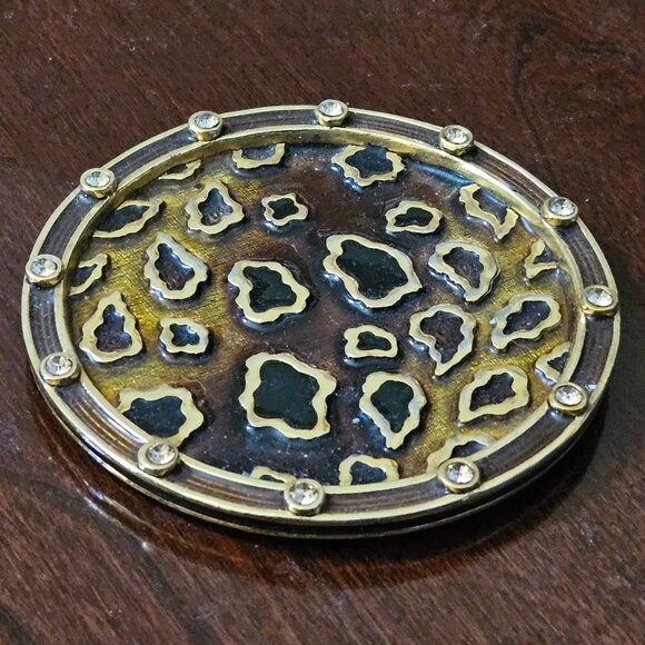 JAY STRONGWATER SAFARI LEOPARD LIBRE CHEETAH CRYSTAL ENAMEL BAR DRINK COASTER - Picture 1 of 8